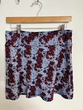 Golftini Printed Red & Light Blue Stretch Skort with Flared Hem